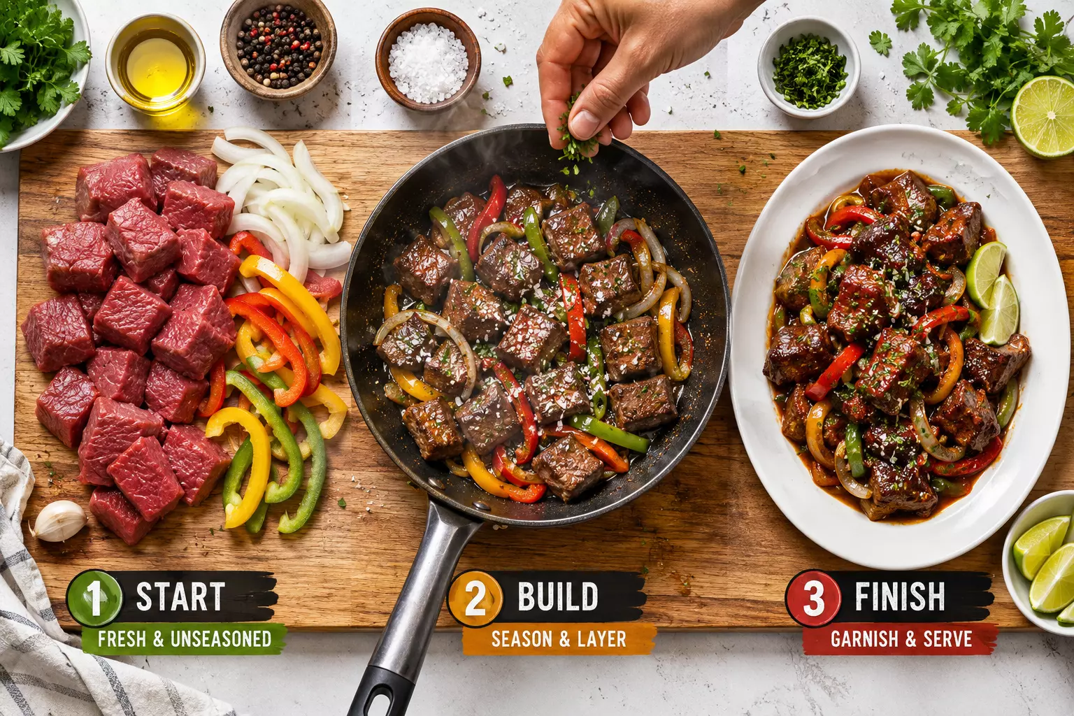Seasoning stages raw cook plated guide