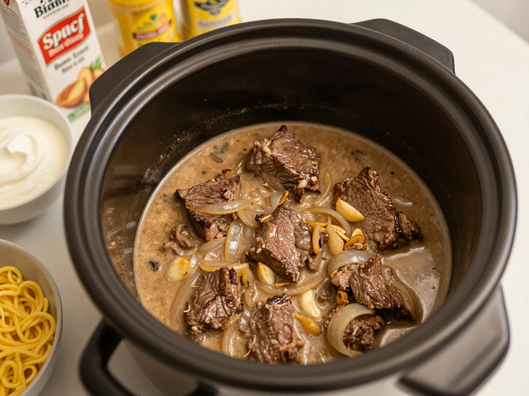 Slow cooker beef stroganoff