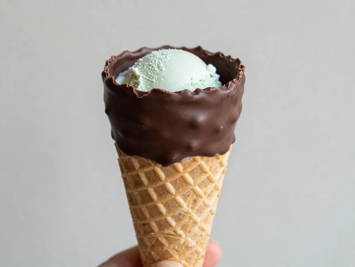 Mint chocolate dipped ice cream cones