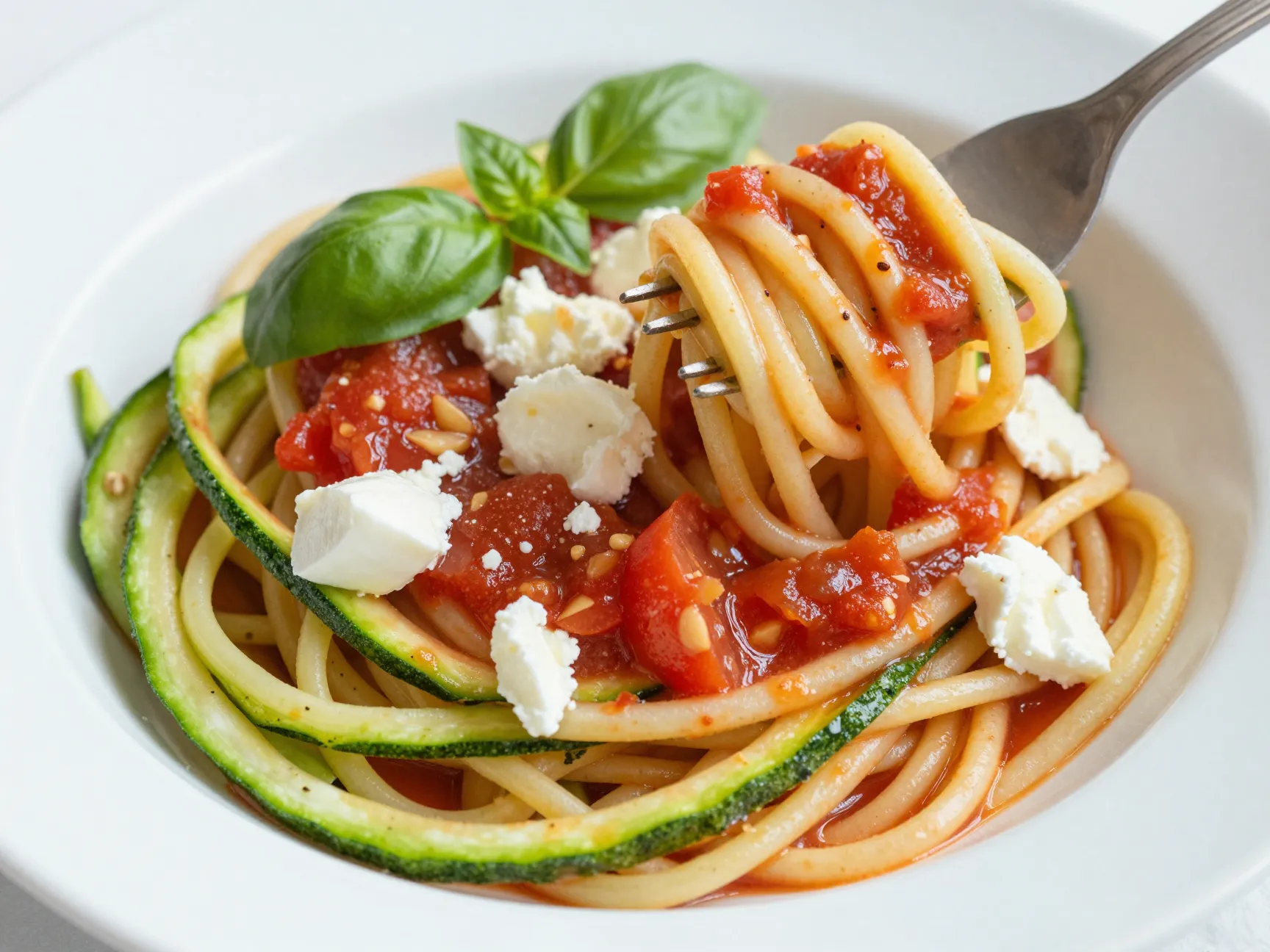 Zoodles with tomato sauce and mozzarella