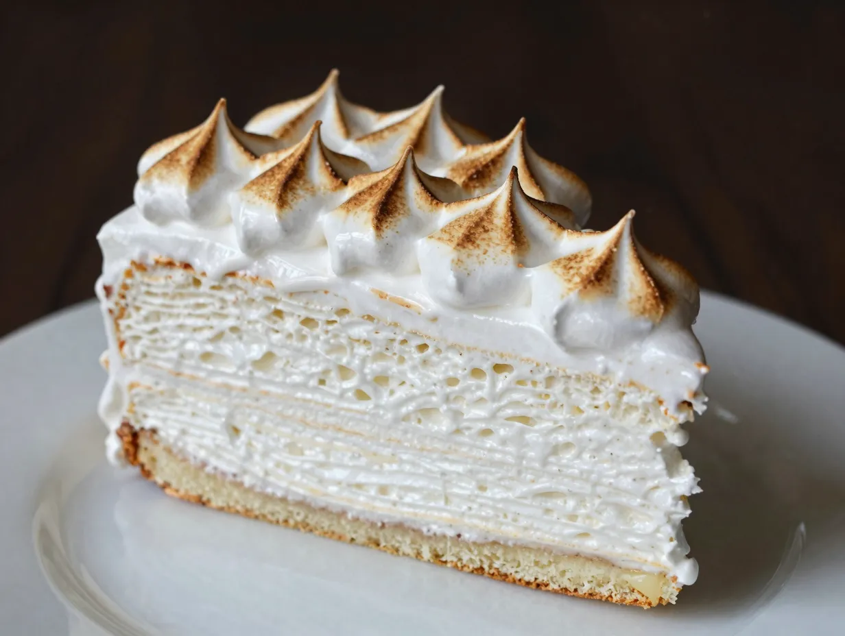 Angel food cake with meringue icing
