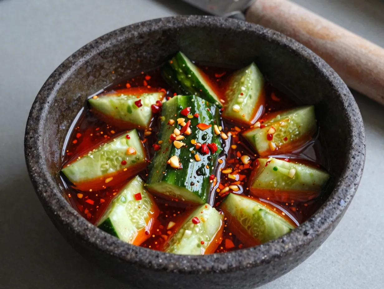 Spicy smashed cucumber salad