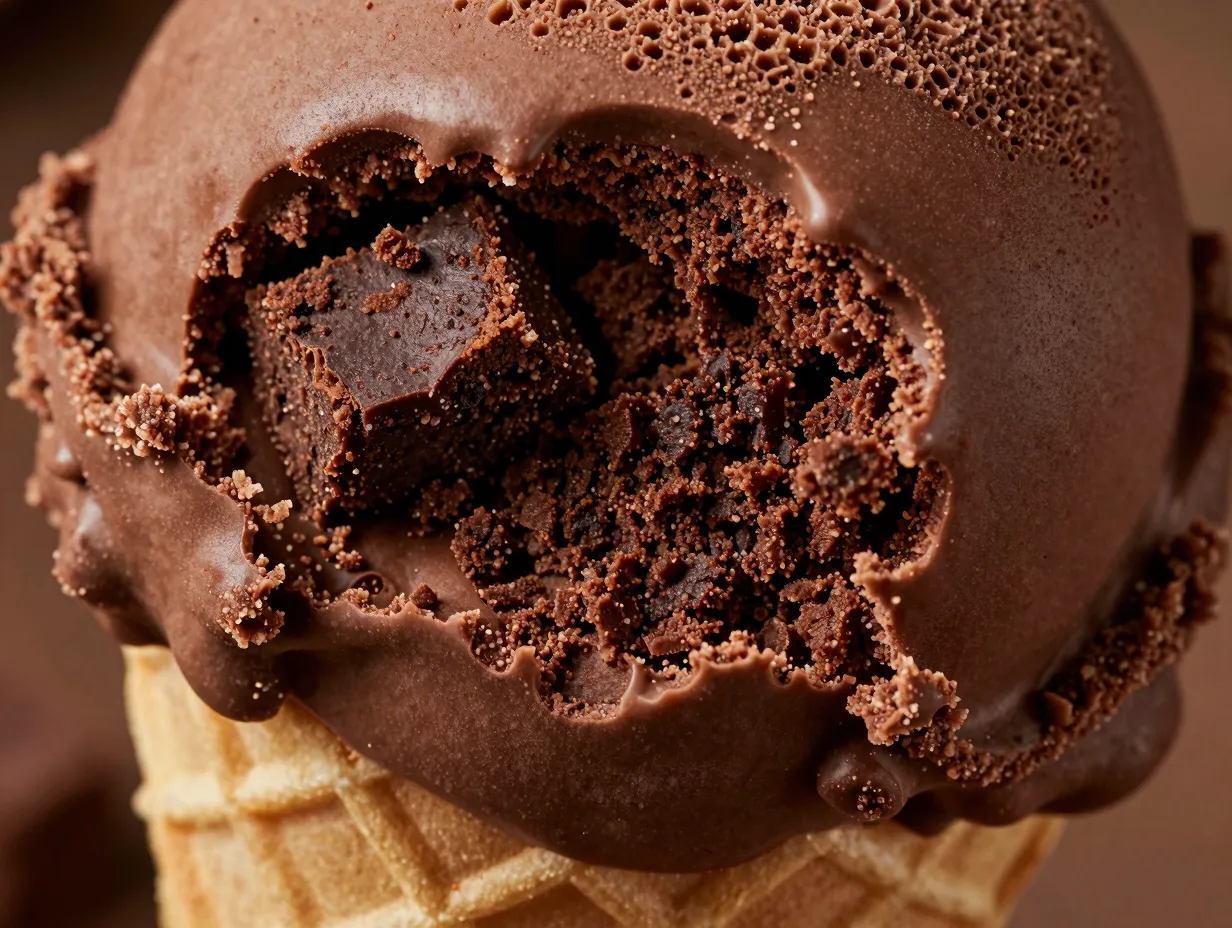 Ultimate chocolate delight cones with brownie chunks