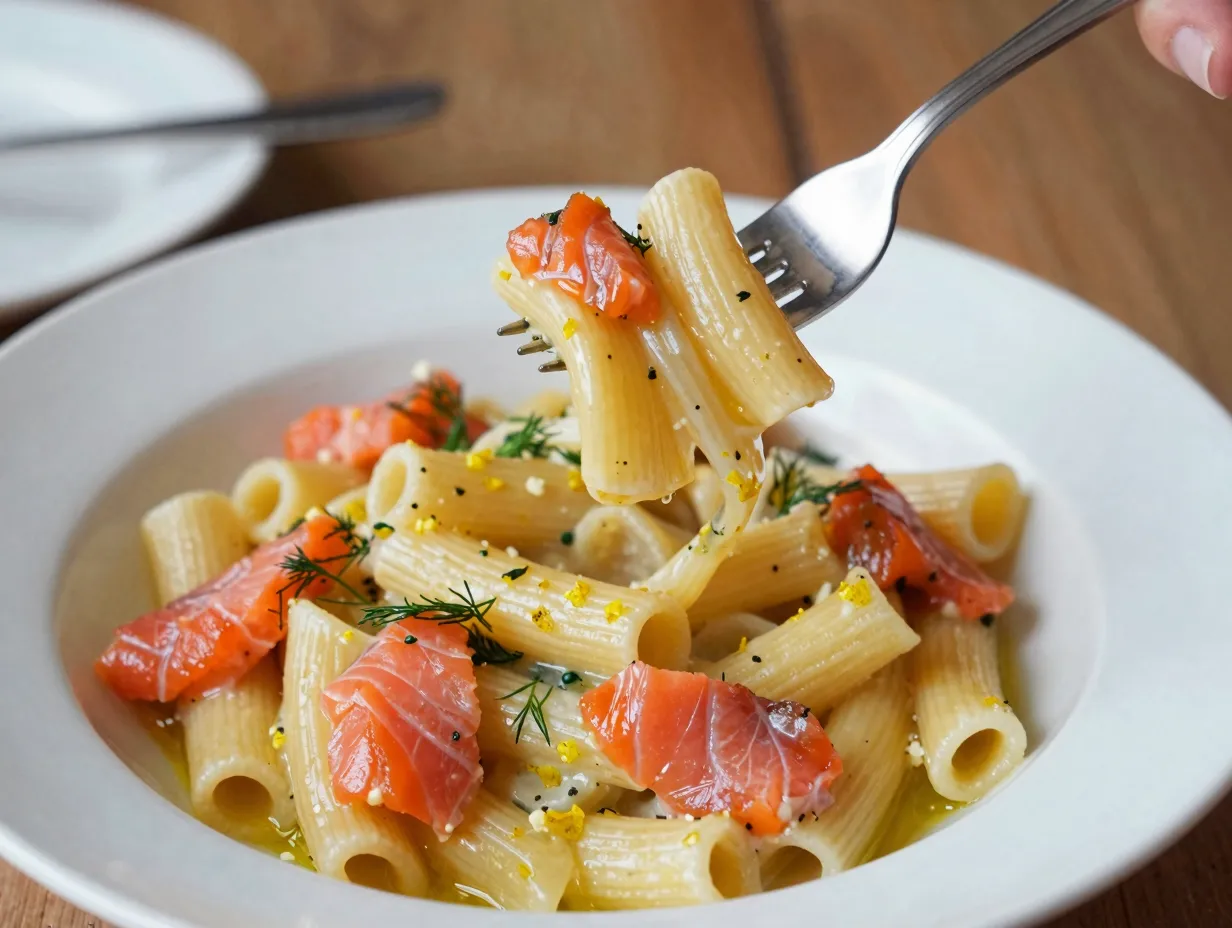 Lemony sockeye salmon bucatini