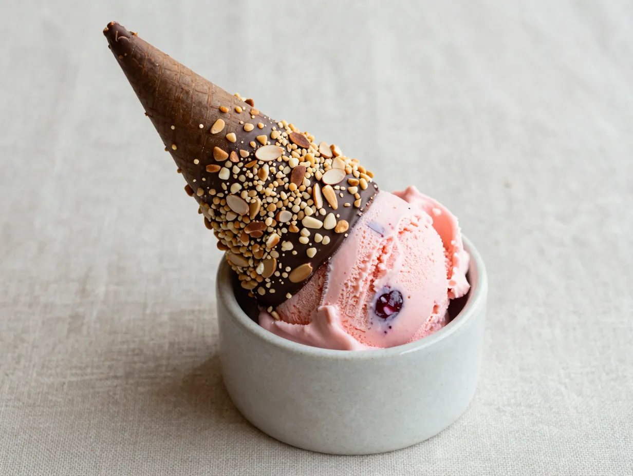 Dark chocolate dipped cherry ice cream cones