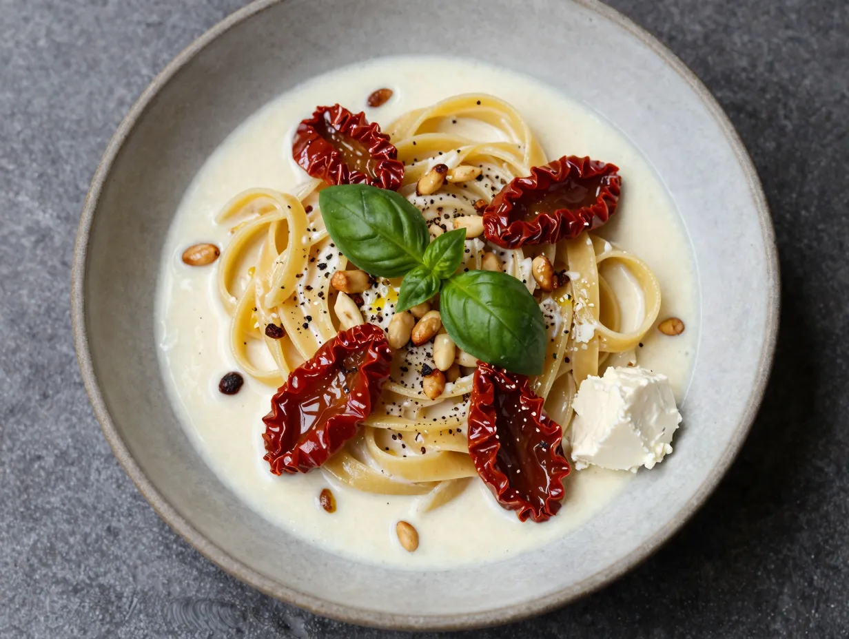 Creamy sun dried tomato fettuccine alfredo