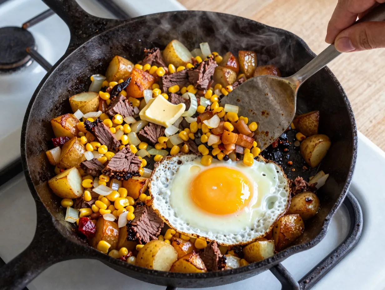 Classic corned beef hash with crispy edges