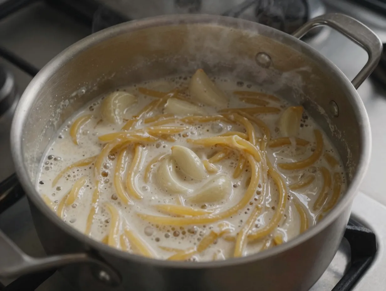 One pot creamy garlic angel hair pasta