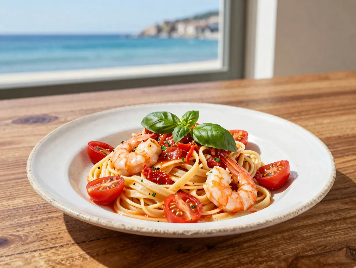 Angel hair with shrimp and fresh basil