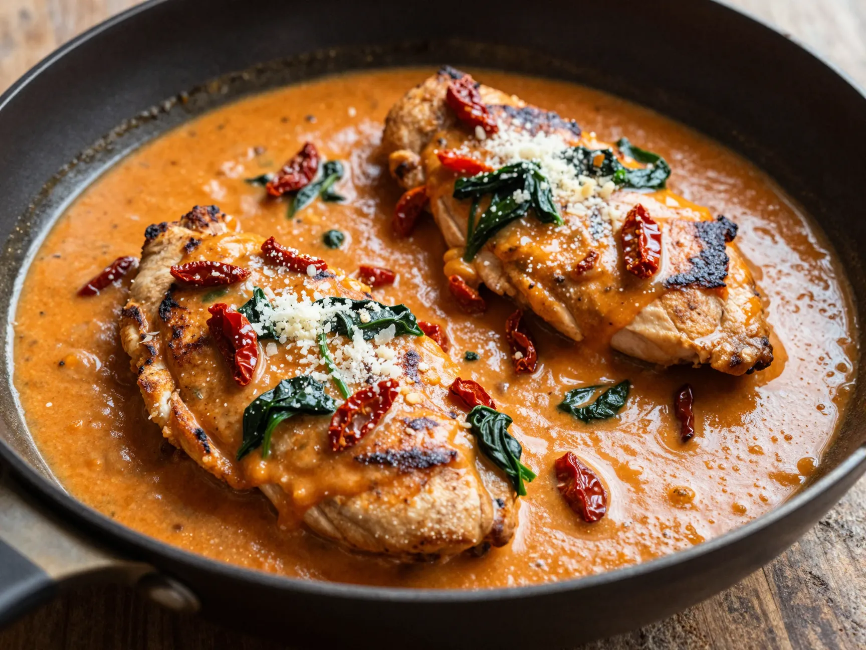 Tuscan cream sauce chicken with sun dried tomatoes and spinach