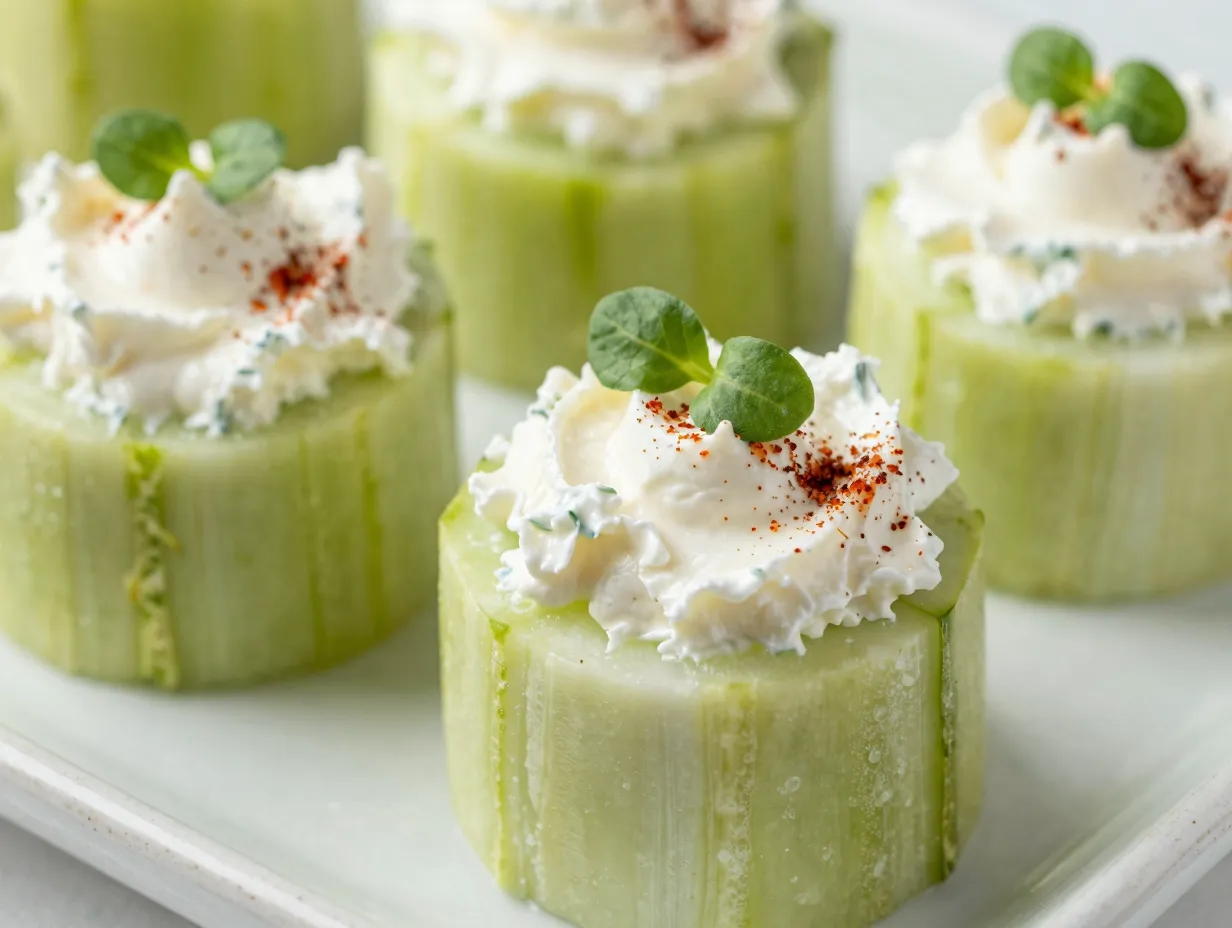 Cucumber cup with herbed cream cheese and smoked paprika