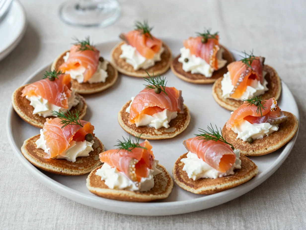 Smoked salmon and cream cheese blinis for brunch