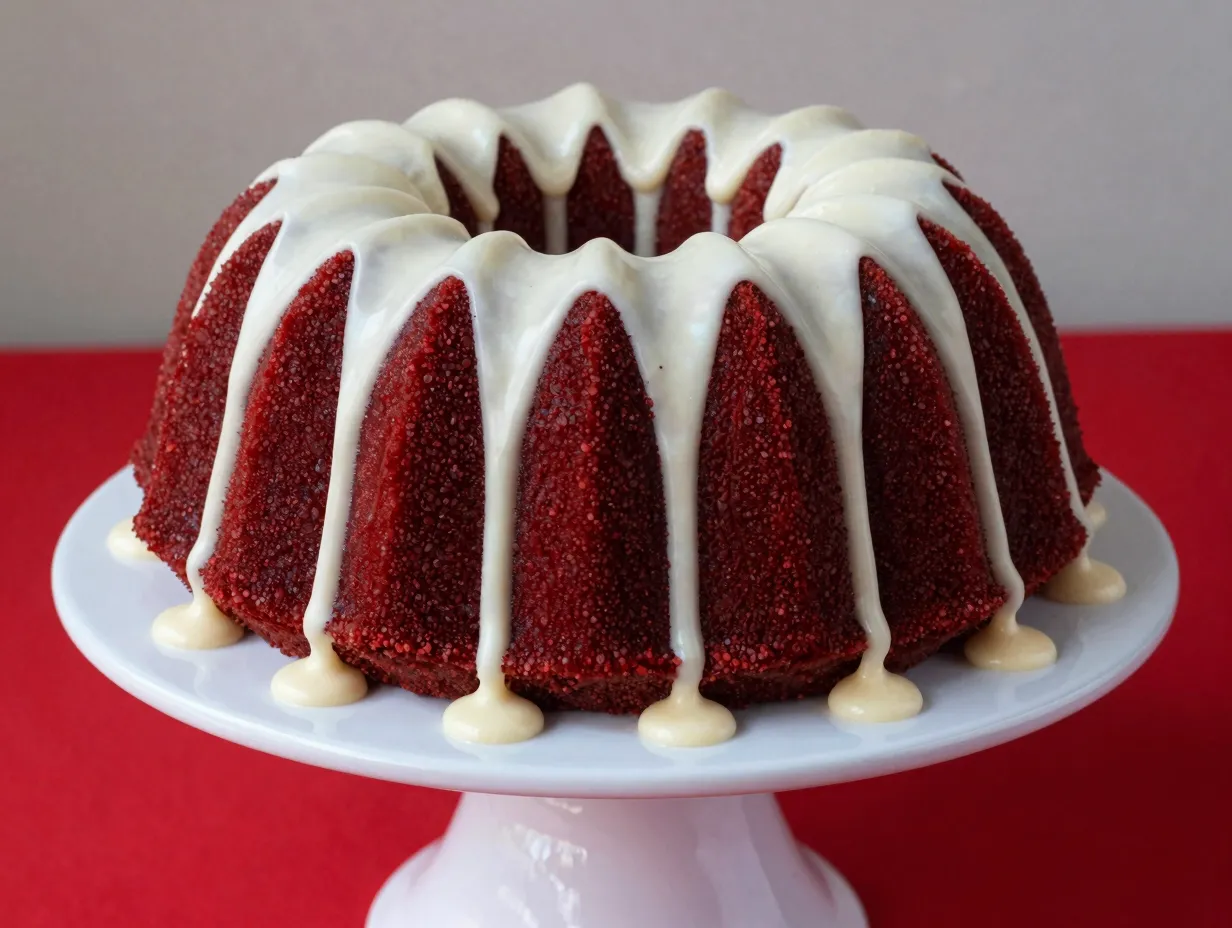 5 red velvet bundt cake with cream cheese glaze