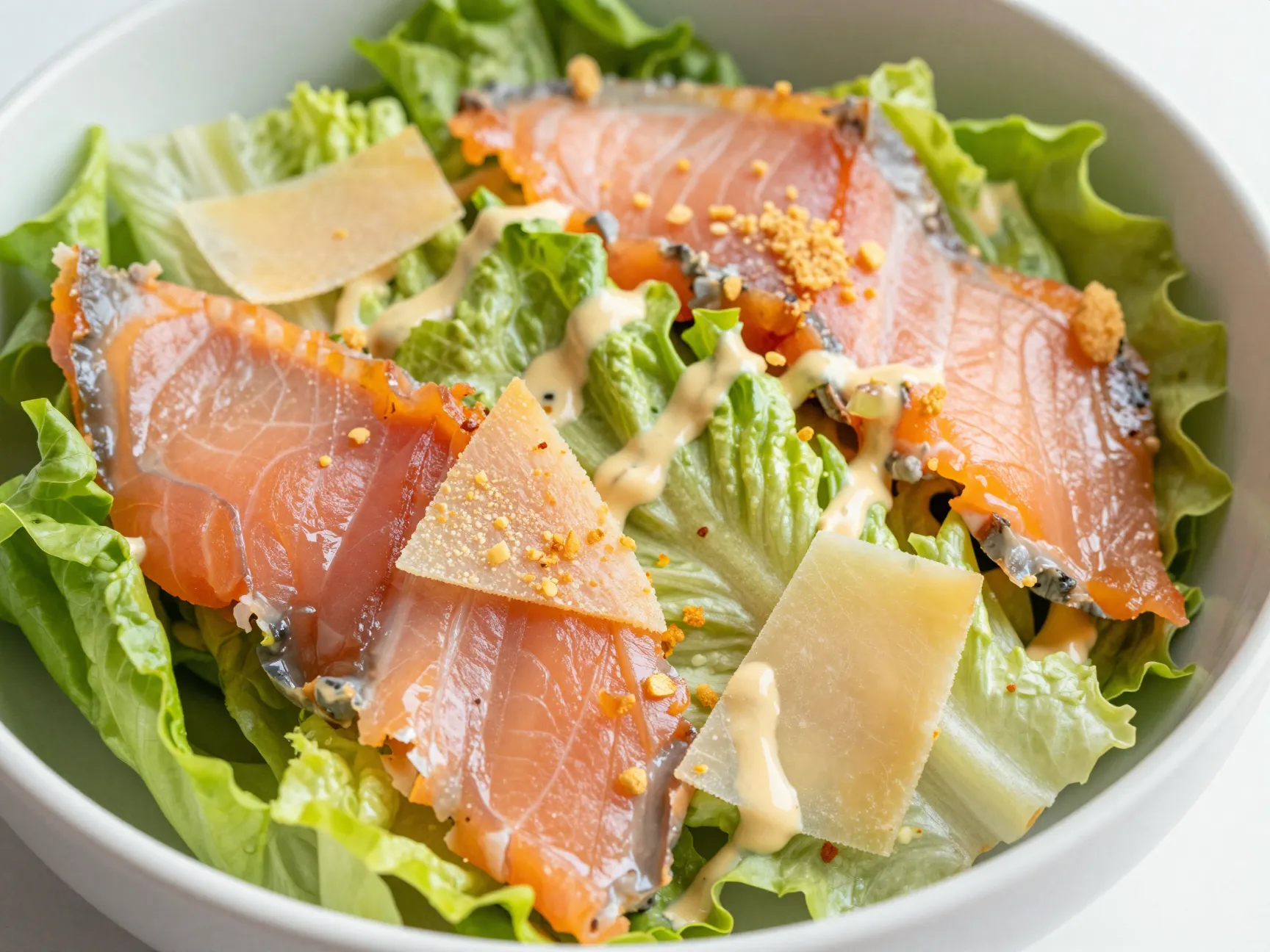 Smoked salmon caesar salad with parmesan crisps
