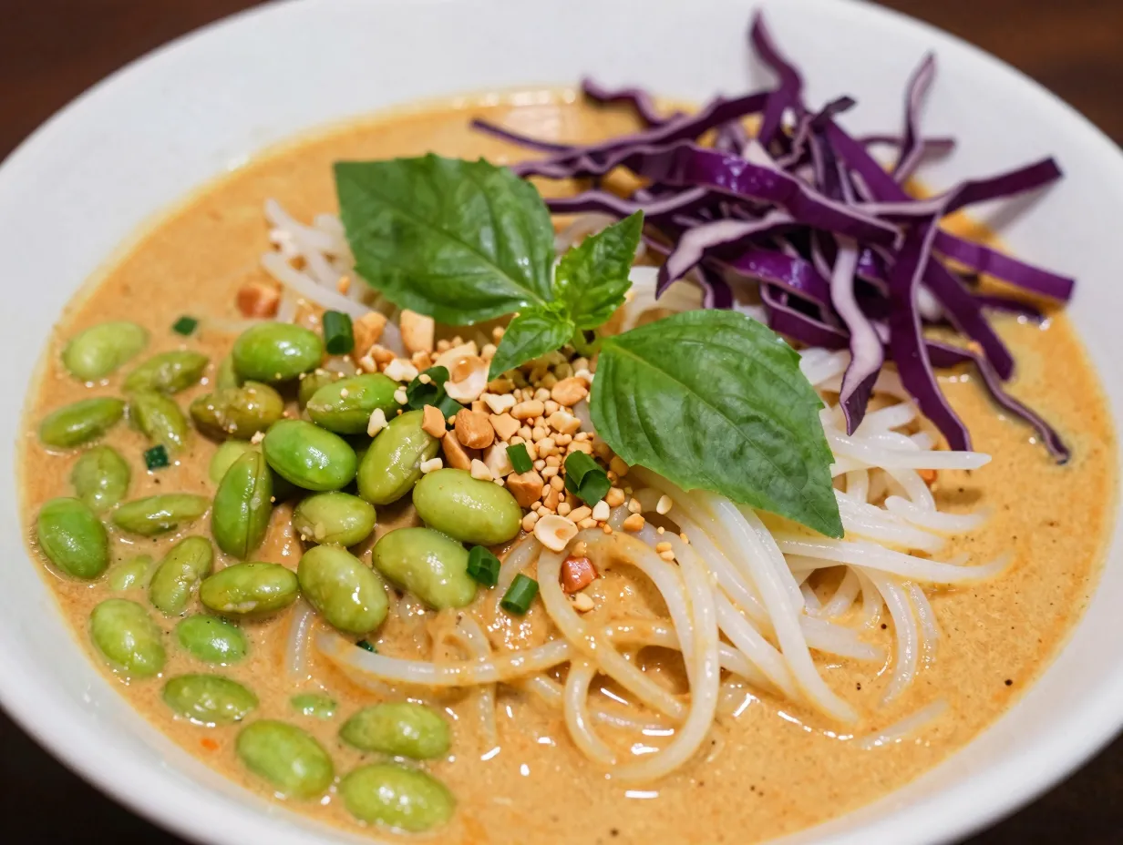 Thai inspired coconut curry noodles with edamame