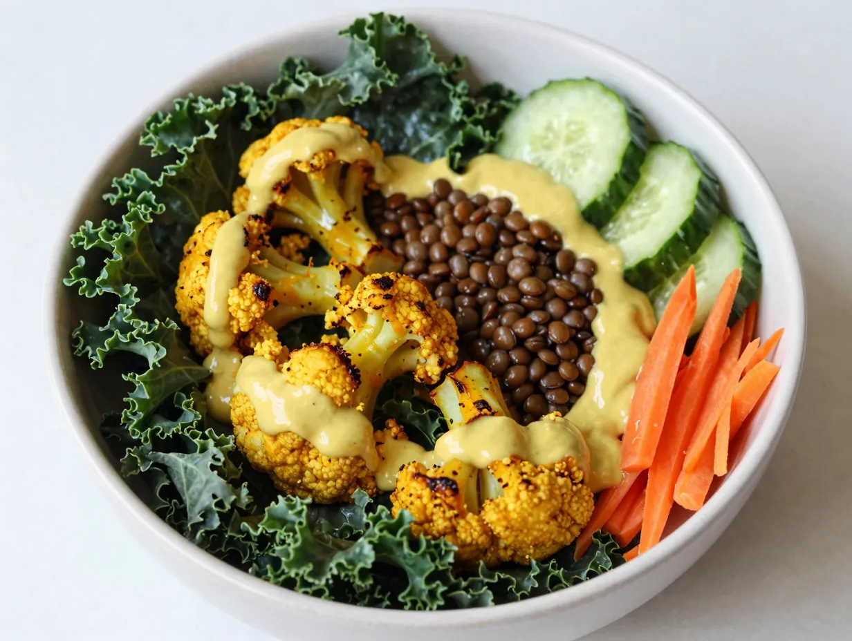Cauliflower power bowl with turmeric tahini