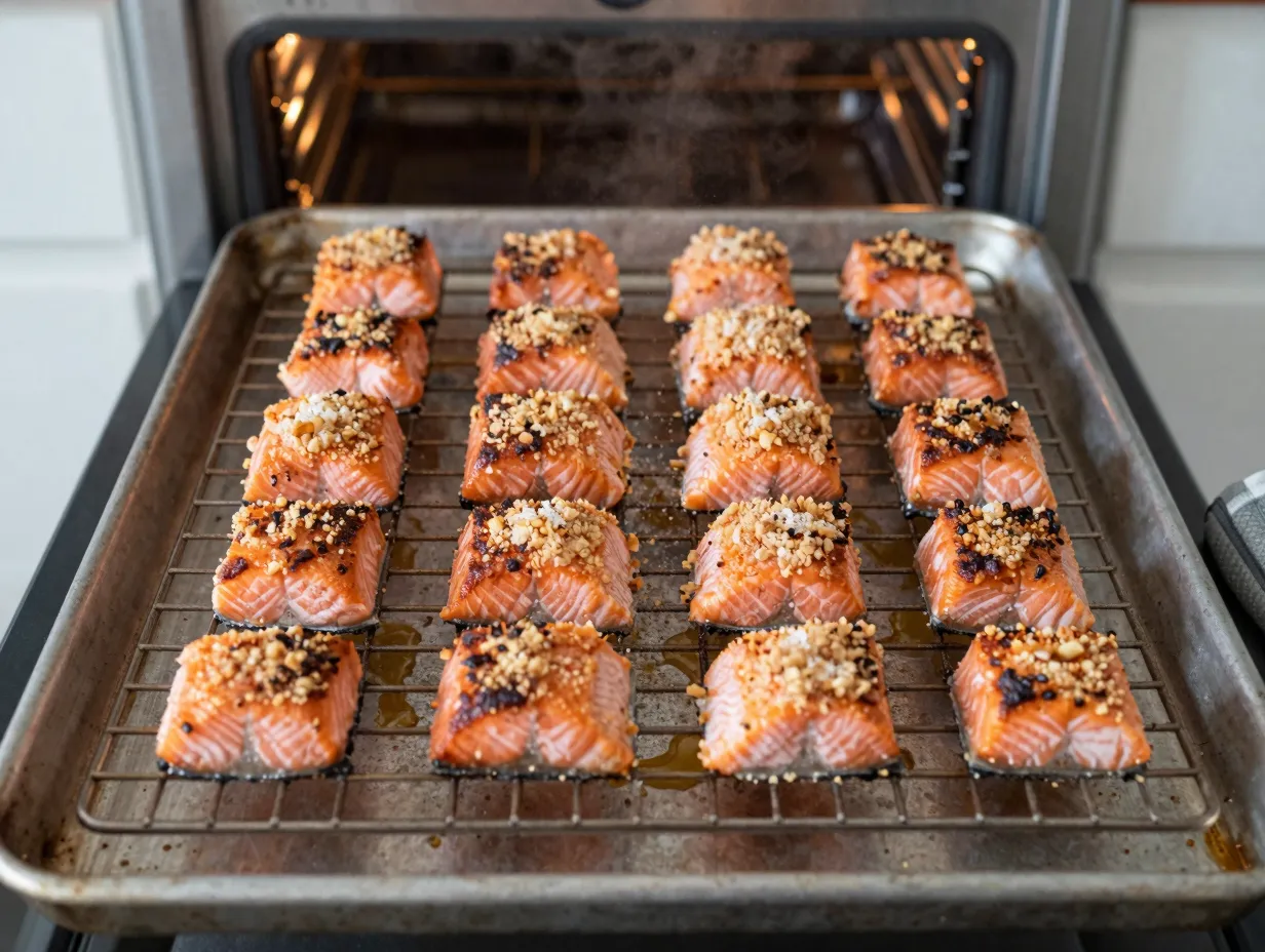 Oven baked bang bang salmon bites