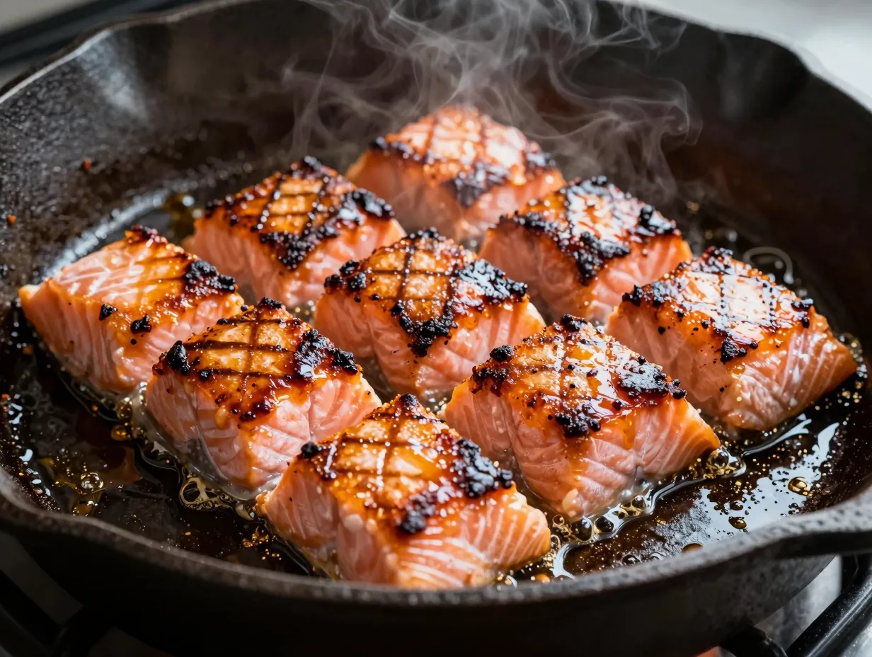 Pan seared bang bang salmon bites