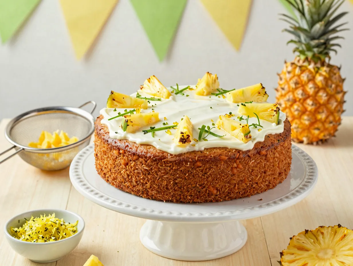 Pineapple carrot cake with tropical cream cheese frosting