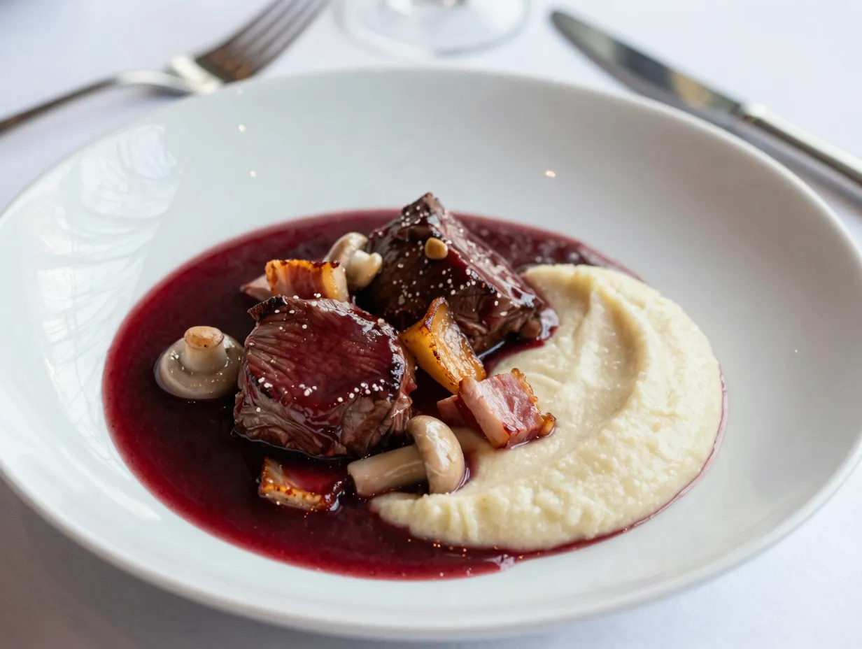 Beef bourguignon with celeriac mash