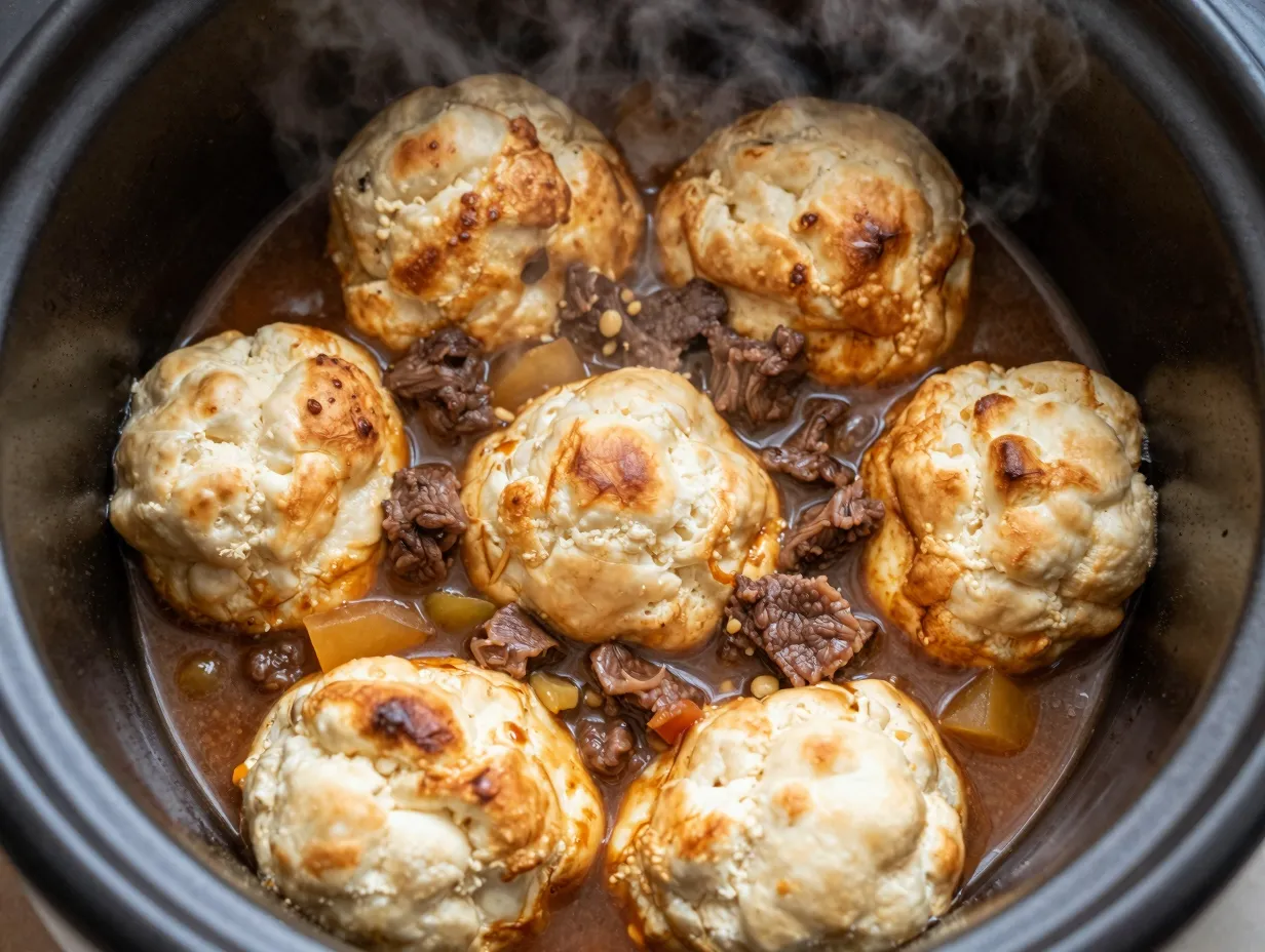 Slow cooker beef stew with dumplings