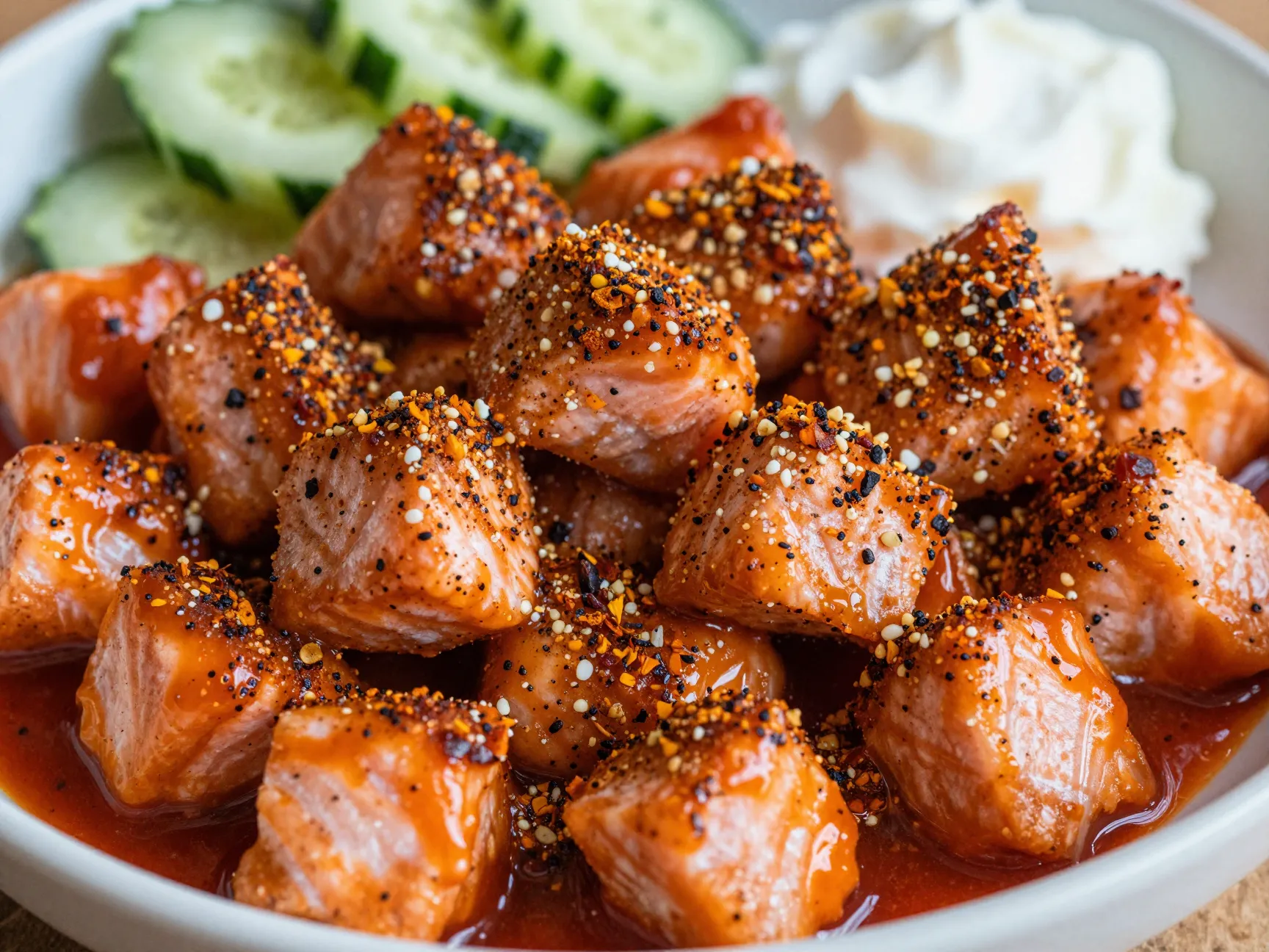 Spicy sriracha forward bang bang salmon bites