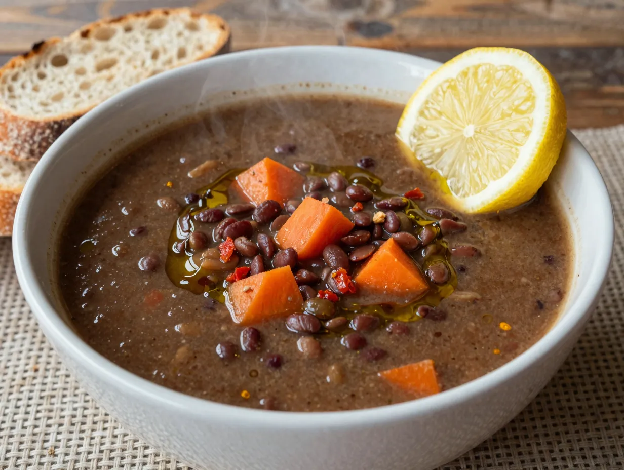 Vibrant bowl of spiced lentil soup with lemon