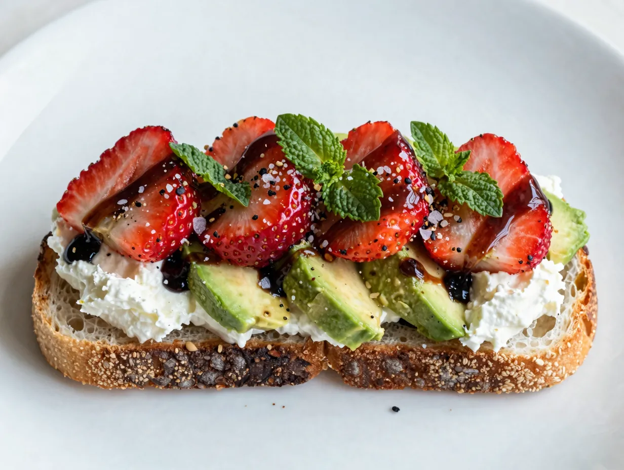 Strawberry balsamic and ricotta avocado toast
