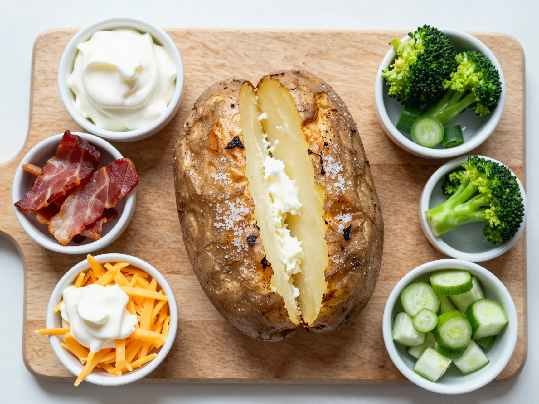 Crispy baked russet potato with assorted toppings