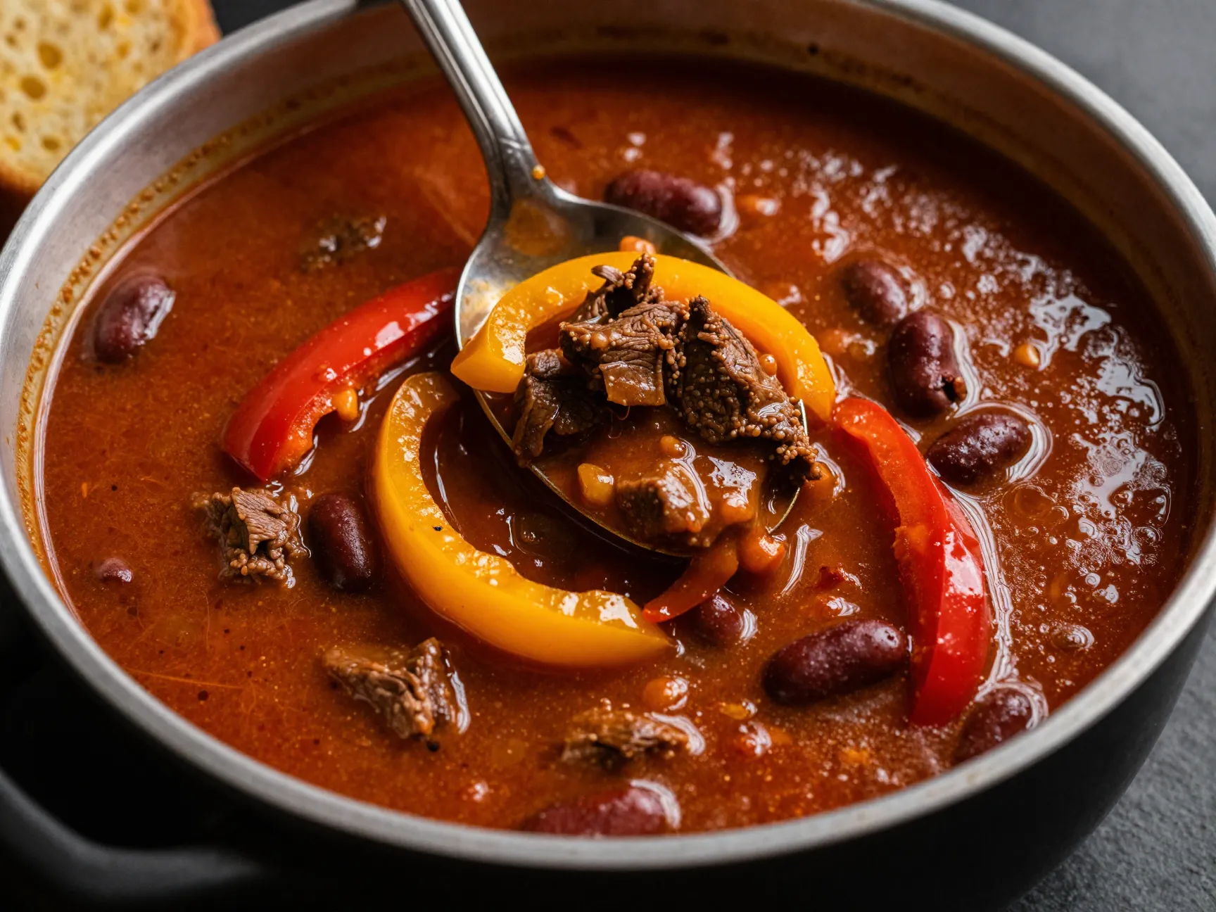 Spicy beef stew with beans and peppers