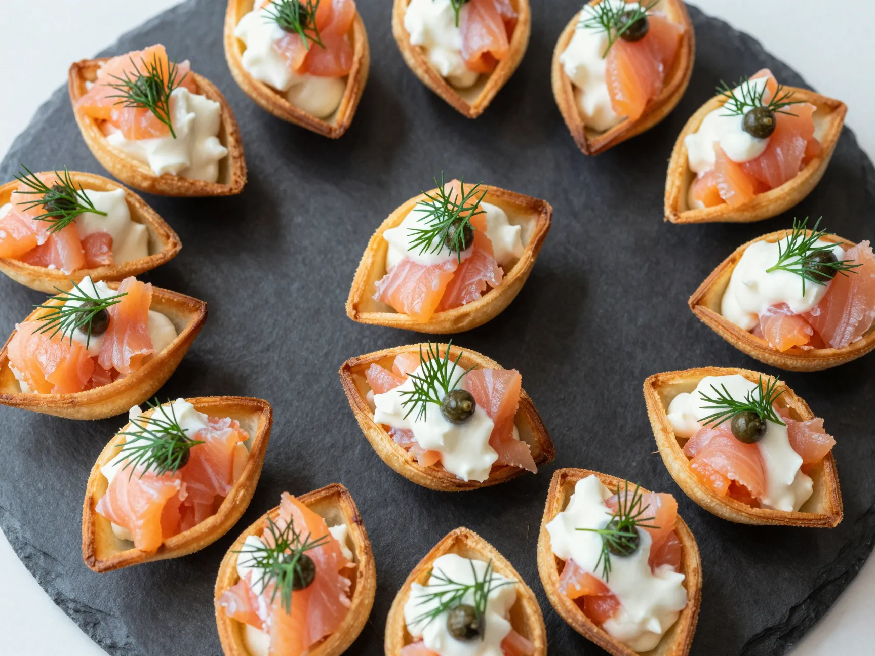 Smoked salmon canapes in phyllo shells