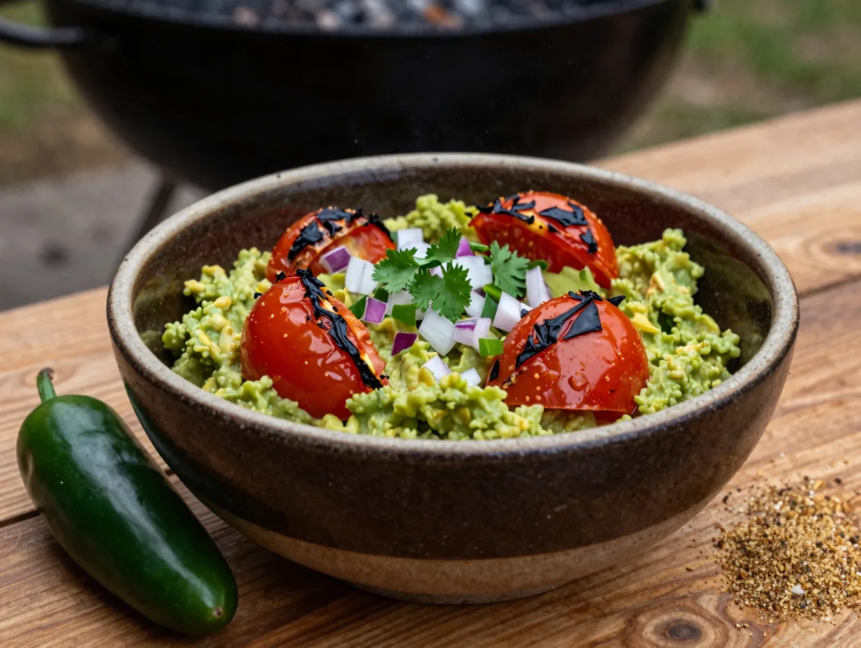 Chunky guacamole with roasted tomato