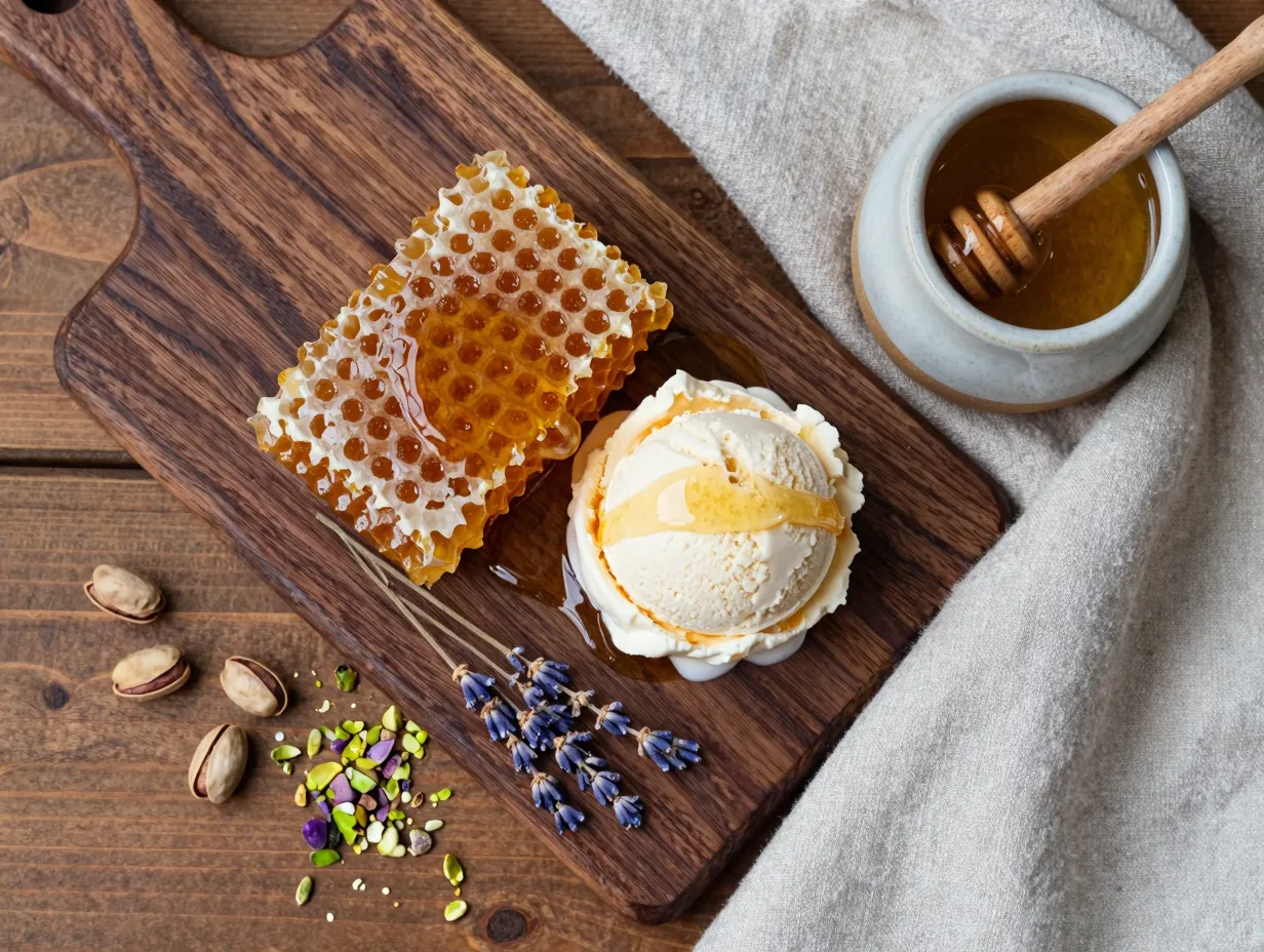 The rustic luxury honey honeycomb and raw wood