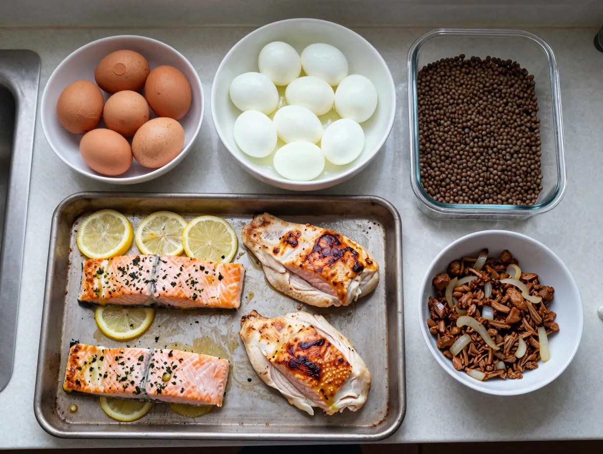 Batch cook lean proteins once a week