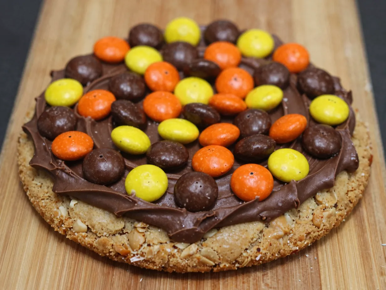 Peanut butter cookie cake with reeses pieces