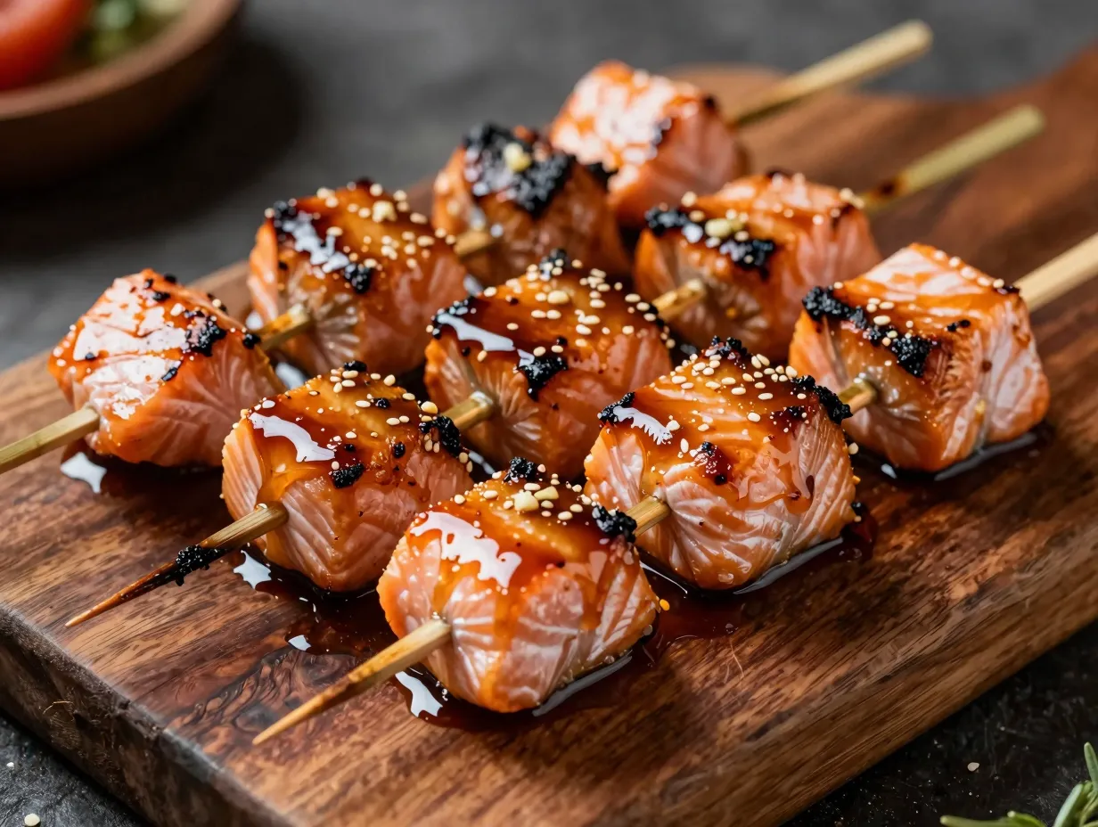 Bourbon glazed salmon bites