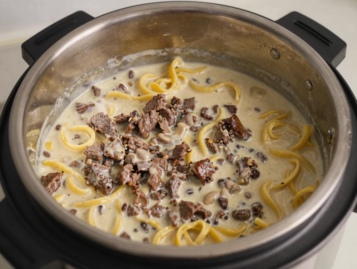 Pressure cooker hamburger stroganoff