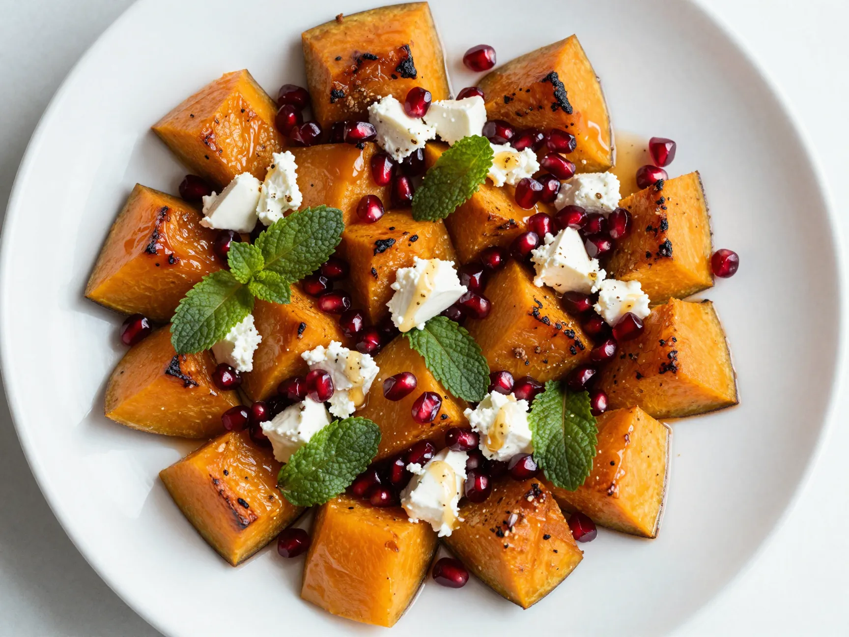 Roasted butternut squash with goat cheese and pomegranate