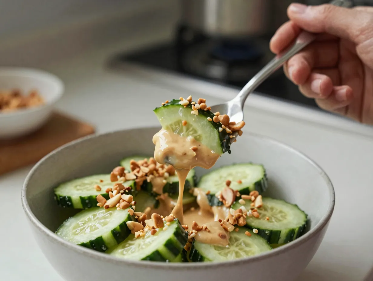 Peanut butter turns a simple salad into a protein rich satisfying dish