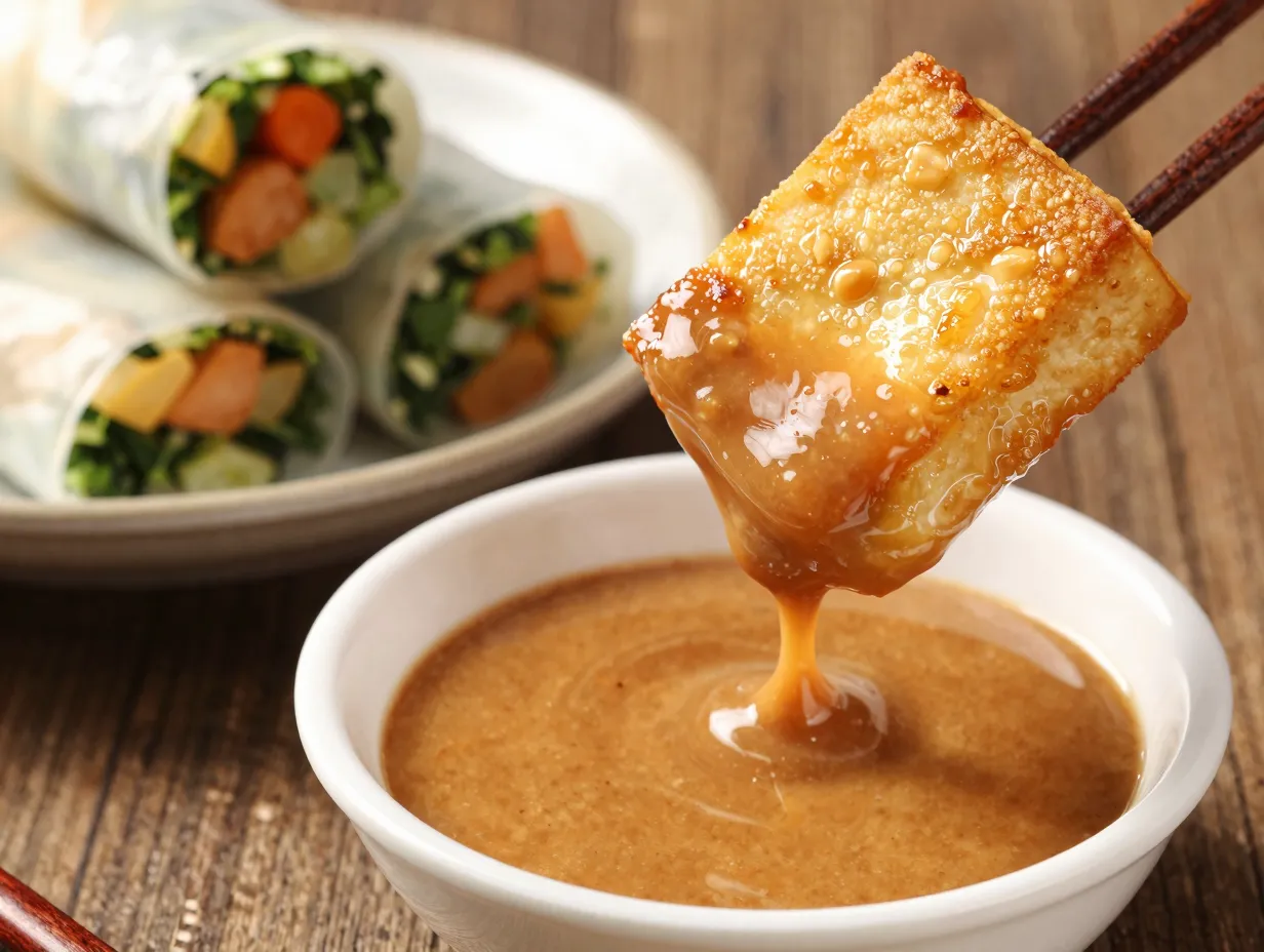 Hoisin peanut sauce with tofu spring rolls