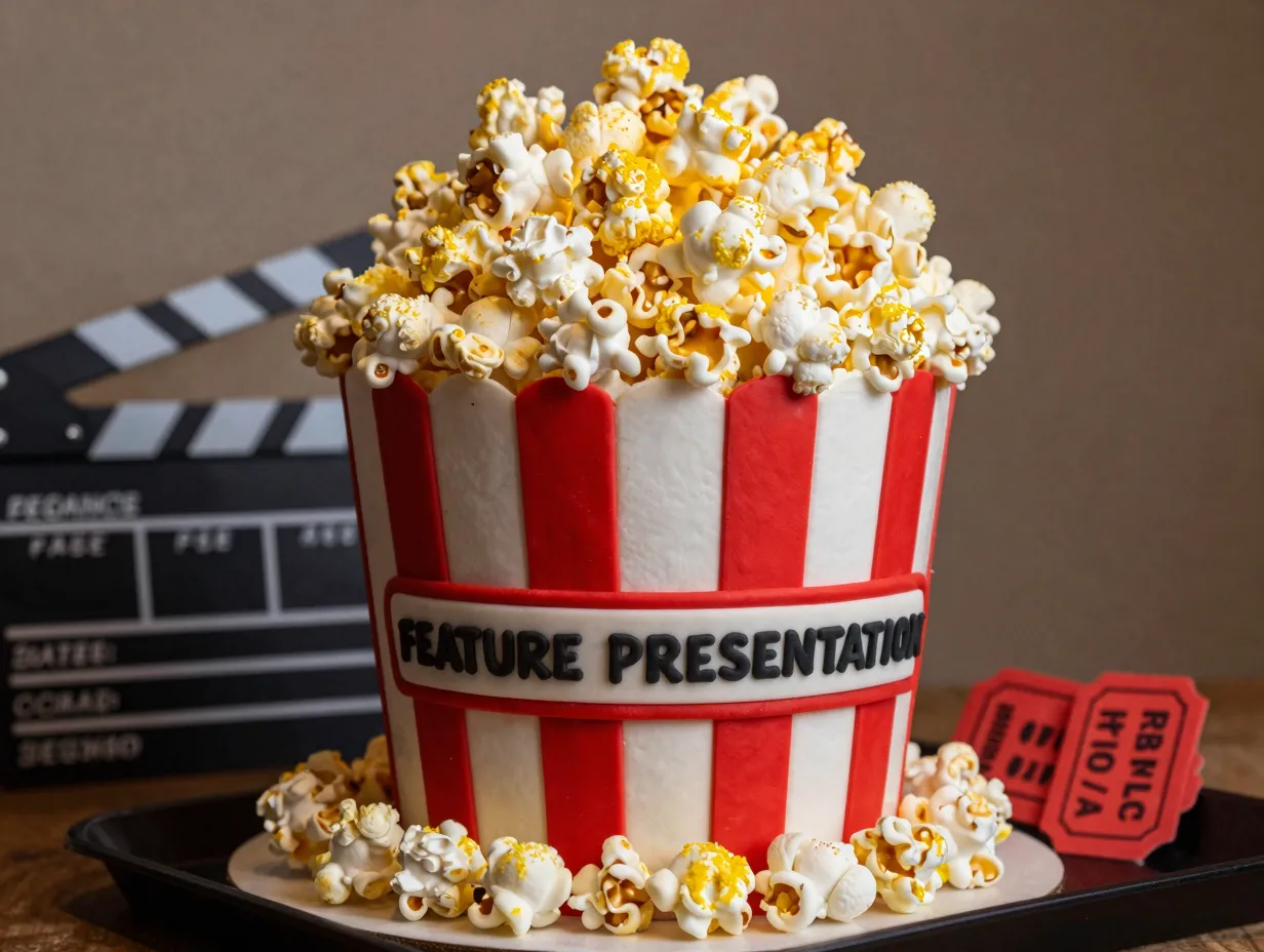 The movie night popcorn bucket cake