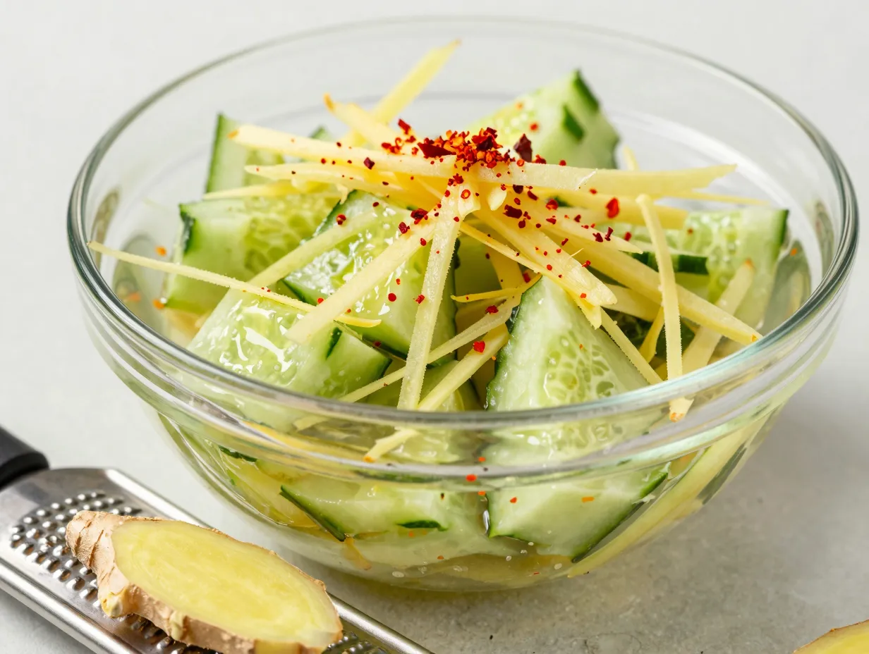 Spicy ginger smashed cucumber salad