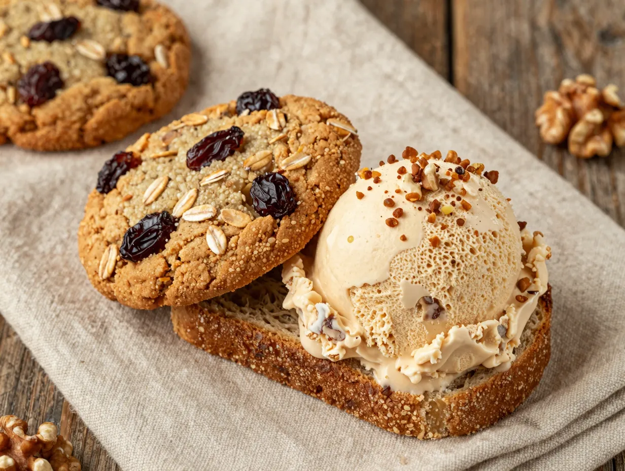 Oatmeal raisin cookie and maple walnut ice cream
