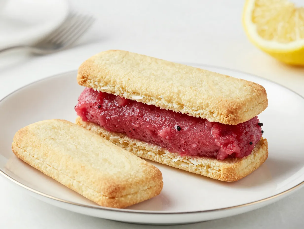 Lemon shortbread and raspberry sorbet