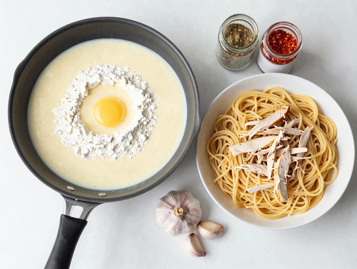 Healthier chicken spaghetti with homemade cream sauce
