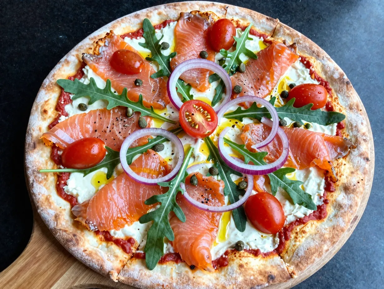 Smoked salmon pizza