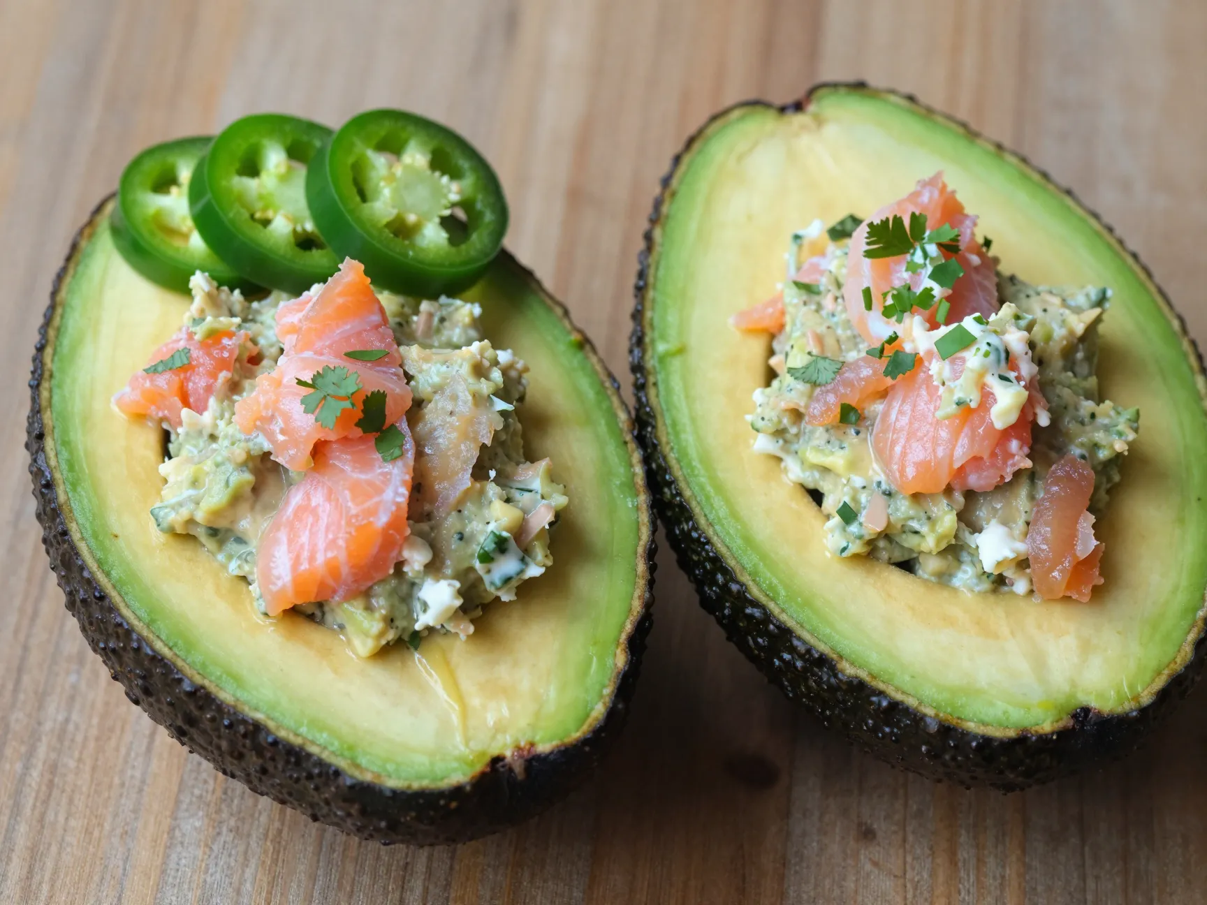 Salmon cream cheese stuffed avocado