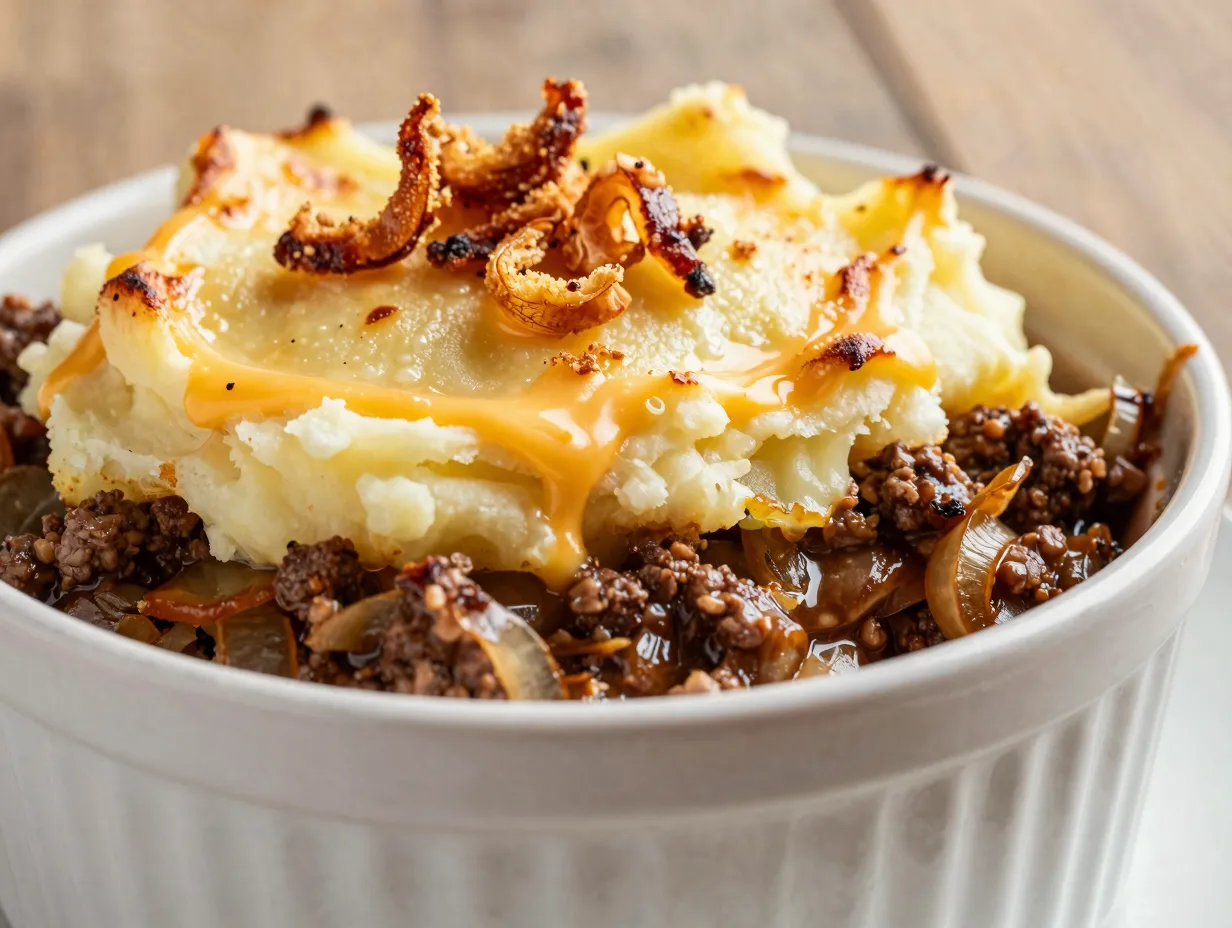 Beef and onion cottage pie loaded version