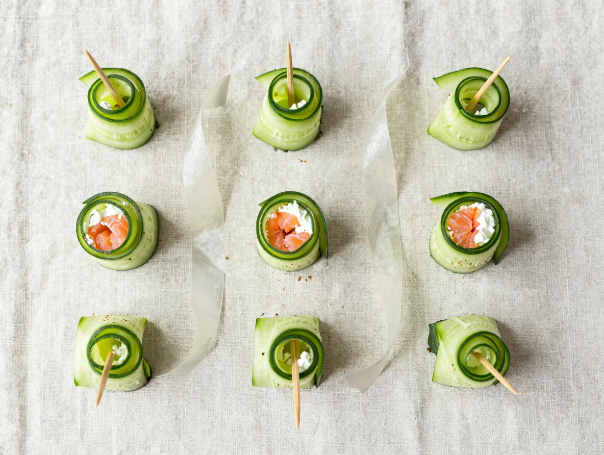 Canned salmon cream cheese cucumber rolls
