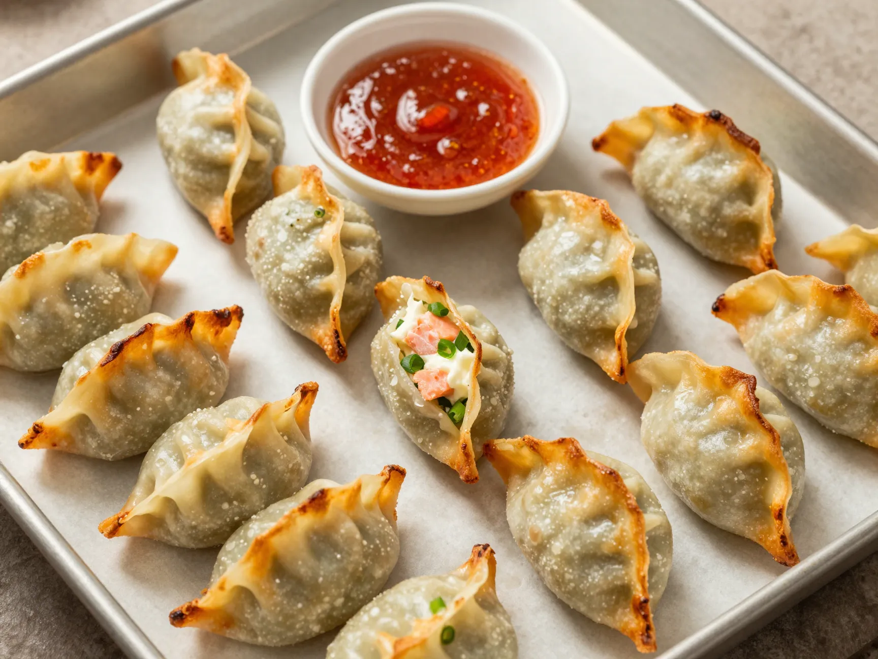 Baked salmon cream cheese wontons